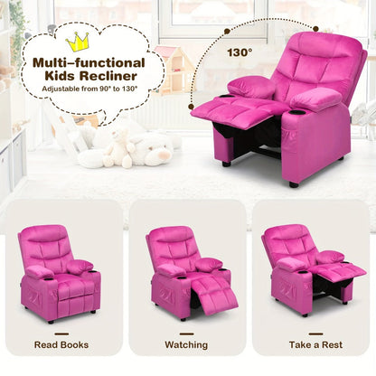Velvet Kids Recliner Chair with Solid Wood Construction for Kids' Room detail image - detail view 7