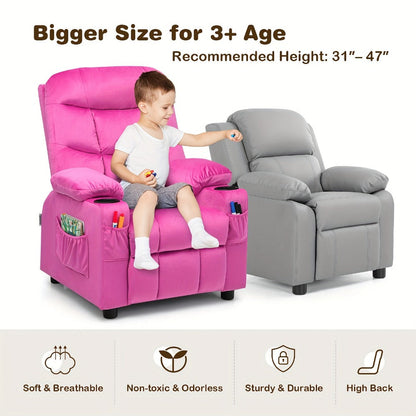 Velvet Kids Recliner Chair with Solid Wood Construction for Kids' Room detail image - detail view 9