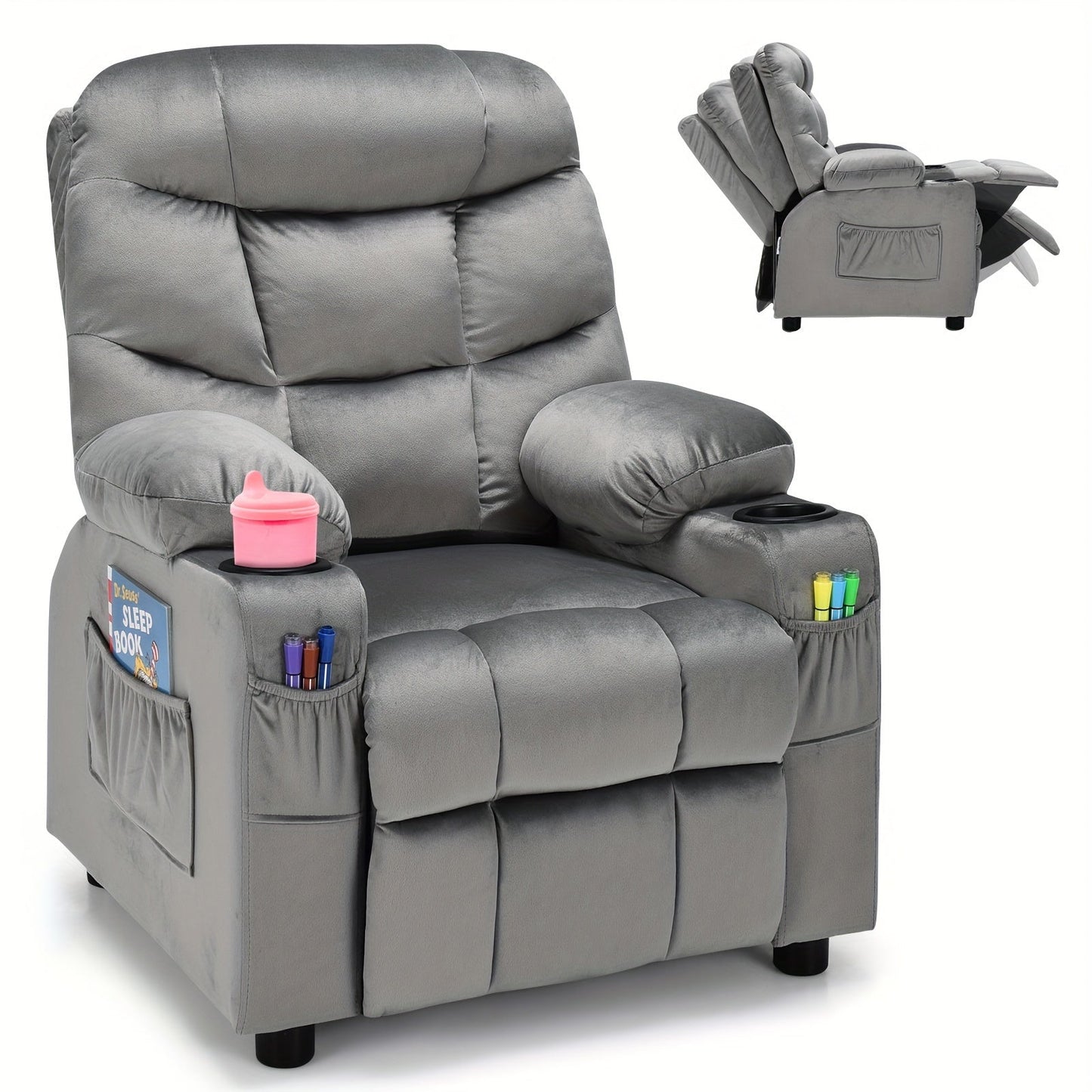 Kids Recliner Chair shown in the Gray option