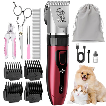 Dog Grooming Kit USB Rechargeable Electric Clippers Ceramic Blade Pet Hair Trimmer with Brush Comb Set for Cats Dogs Golden Red Grey Beauty Sets