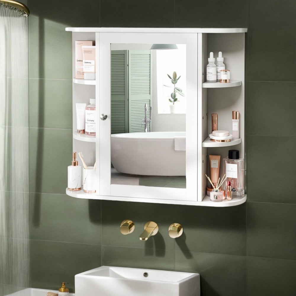 Bathroom Mirror Cabinet, Wall-Mounted with Medicine Cabinet & 6 Side-Opening Shelves shown in the main product view