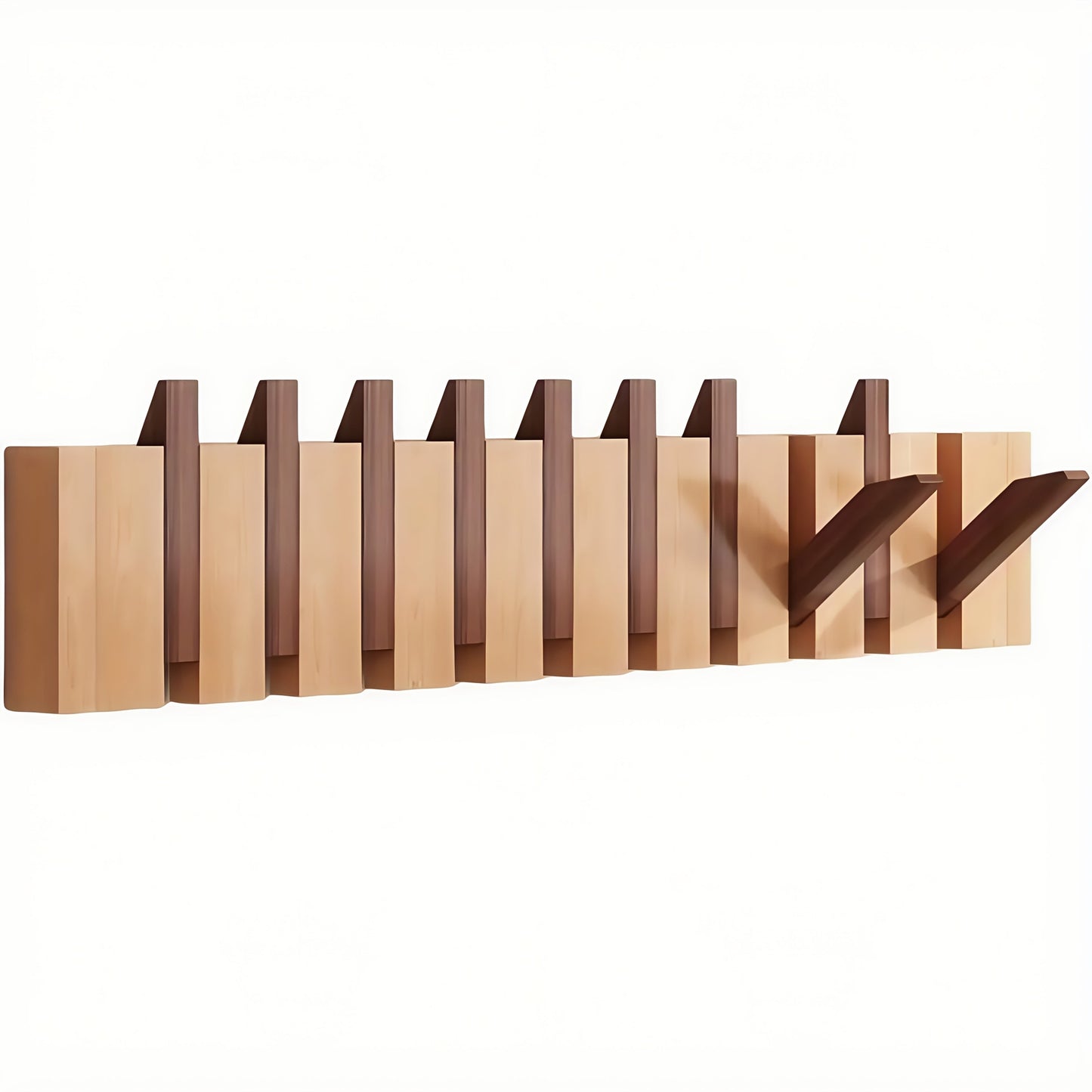 Coat Rack shown in the Beech & Walnut, 10 Hooks option