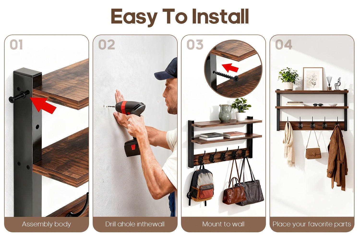 Wall-Mounted Freestanding Clothes Rack for Entryway and Living Room detail image - detail view 16