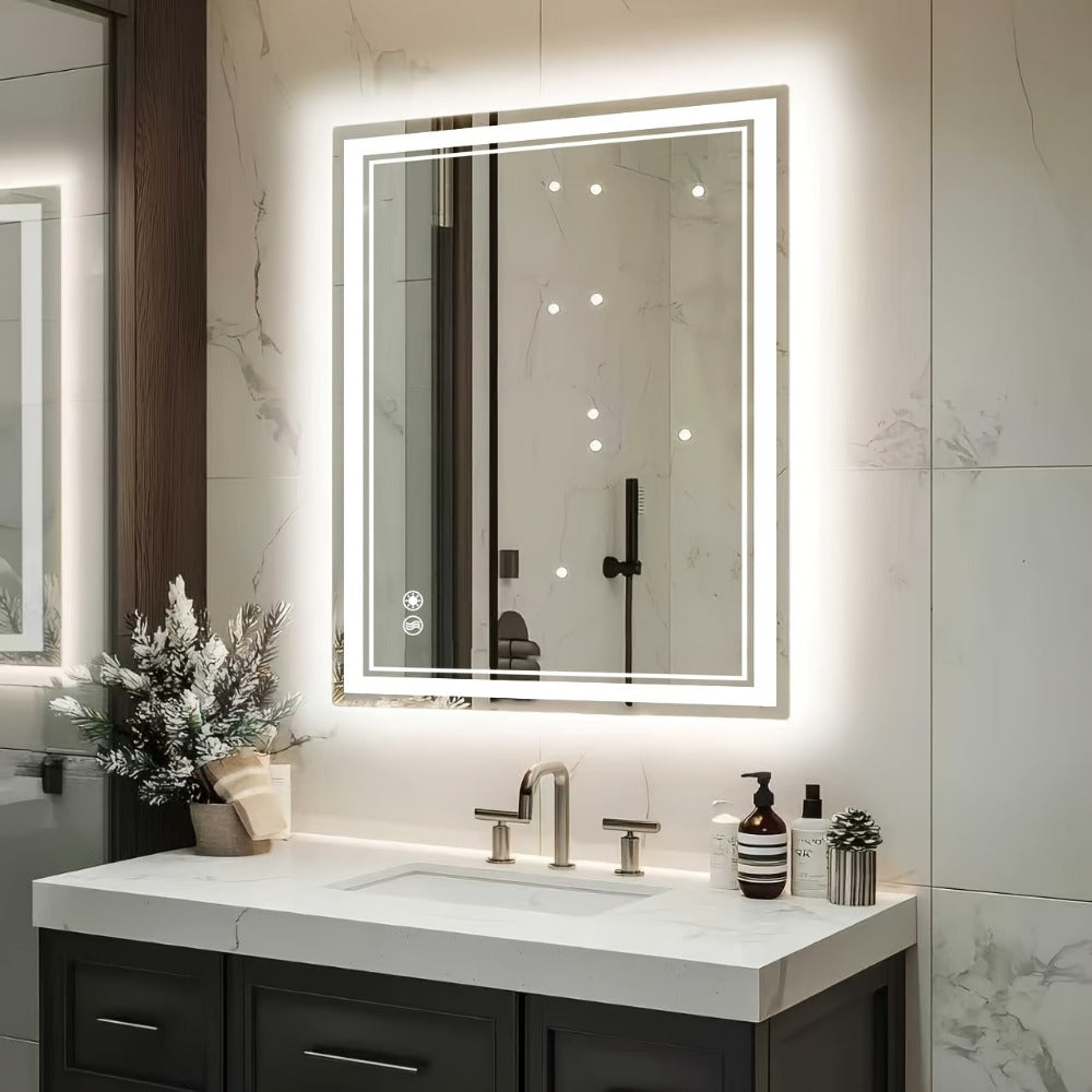 Bathroom Mirror, LED with Anti-Fog Front & Backlit Dimmable 3 Color Lighting Wall Mounted shown in the main product view