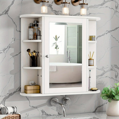 Medicine Cabinet, Bathroom Wall Mounted Mirror Cabinet with 6 Side Open Shelves White Wall shown in the main product view