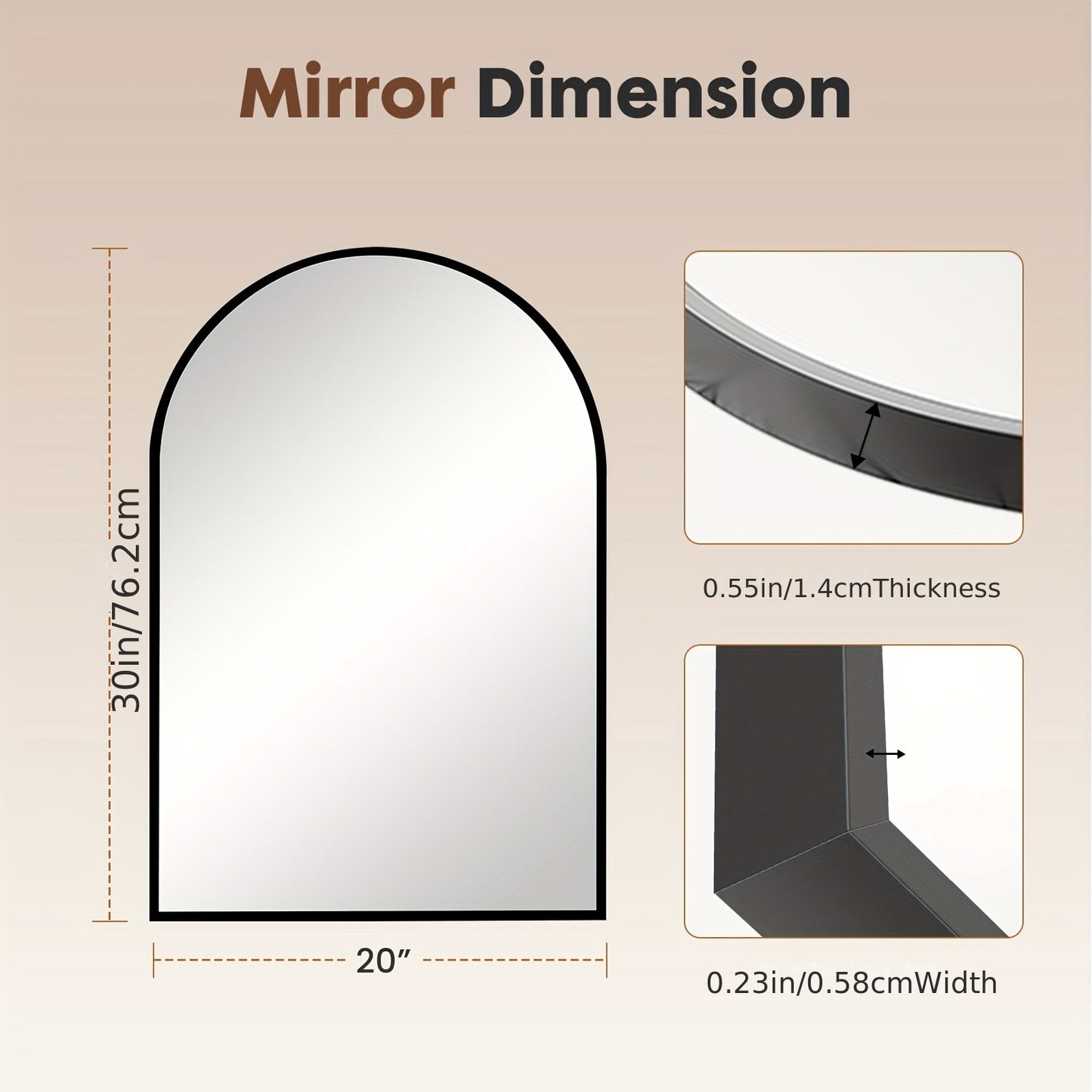 Wall Mirror shown in the Black, 30"L x 20"W option
