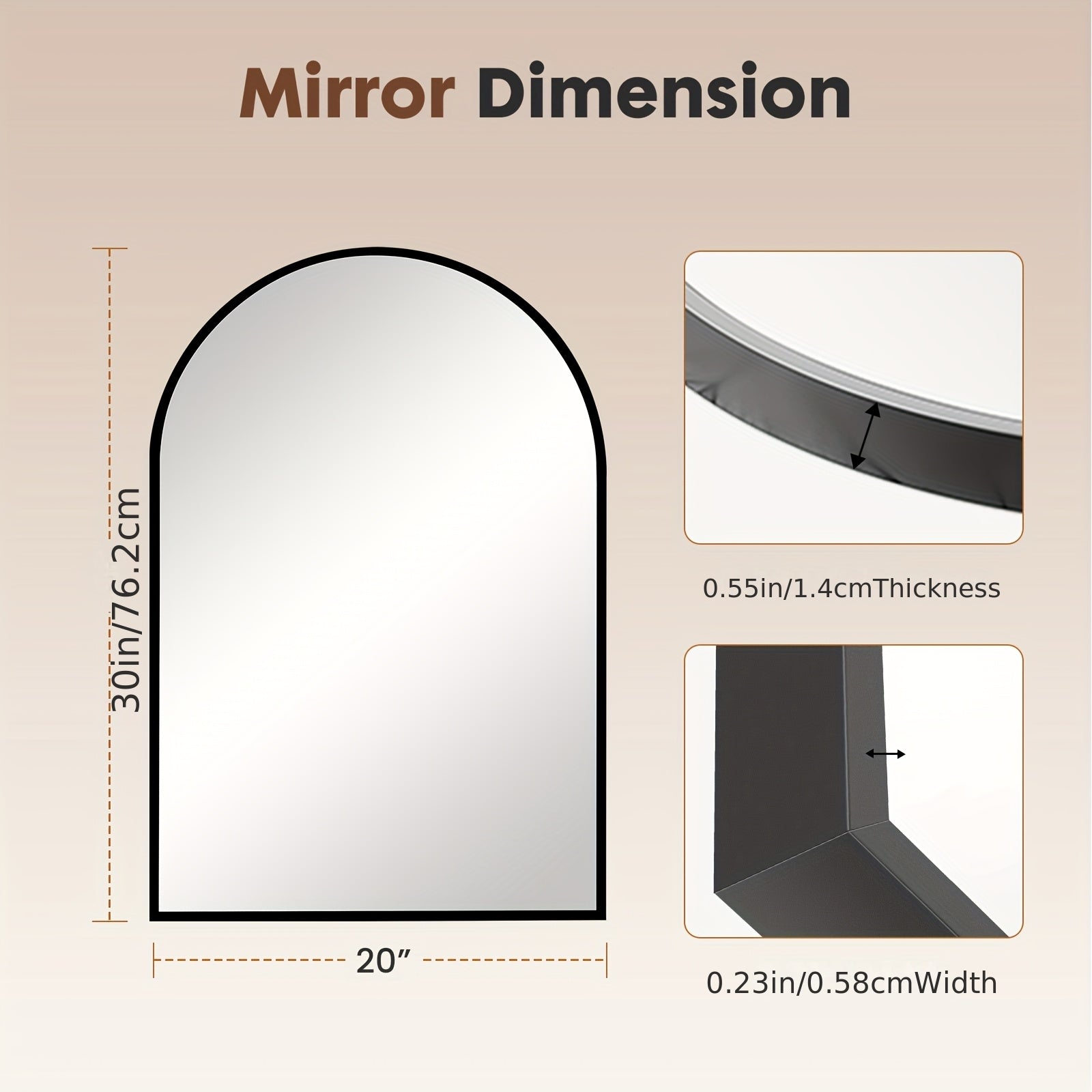 Wall Mirror shown in the Black, 30"L x 20"W option