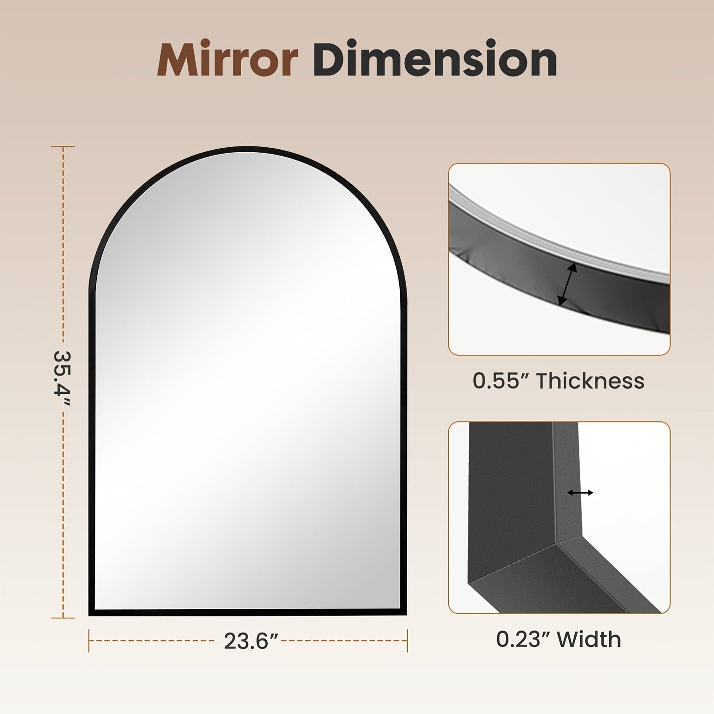 Wall Mirror shown in the Black, 36"L x 24"W option