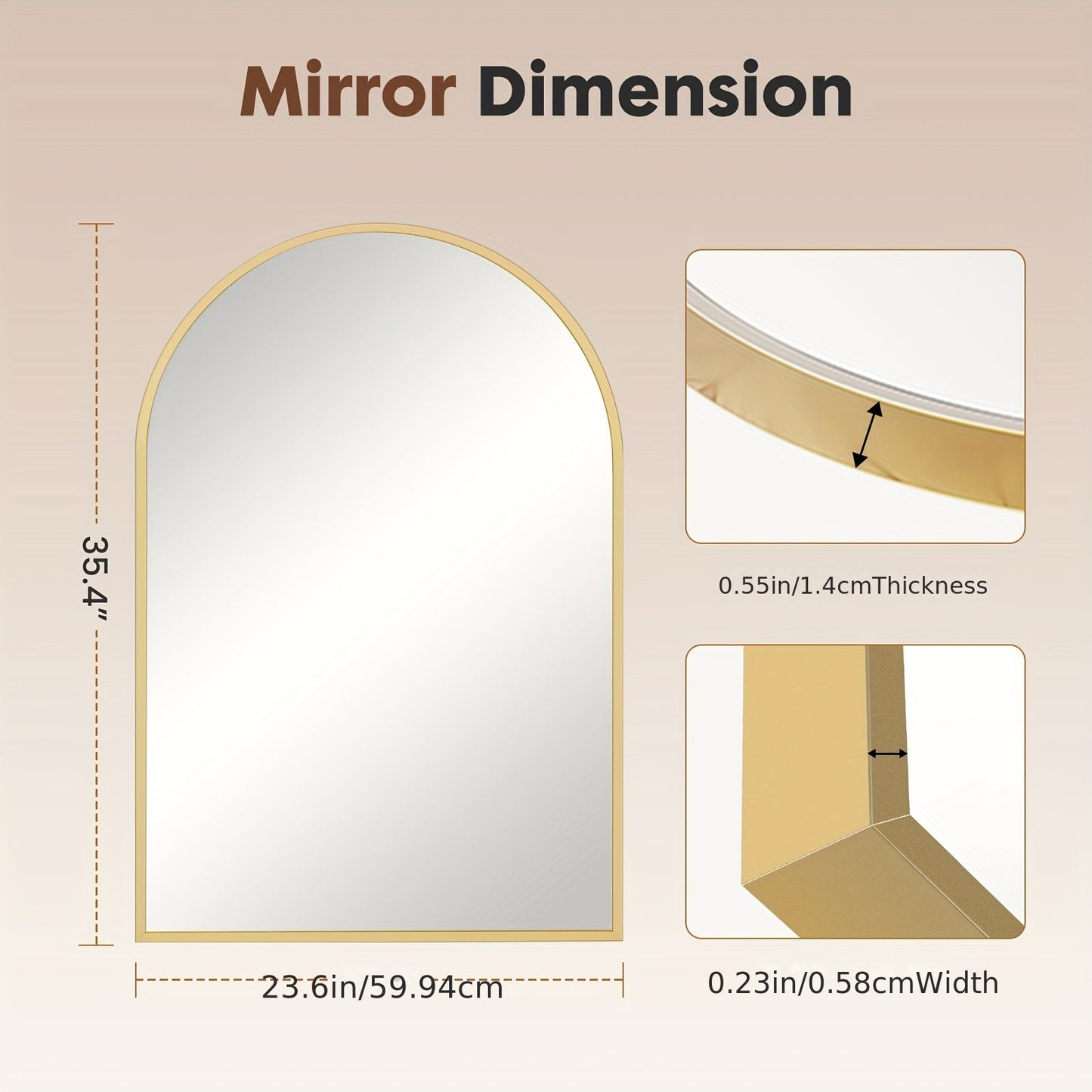 Wall Mirror shown in the 【Golden color】, 36"L x 24"W option