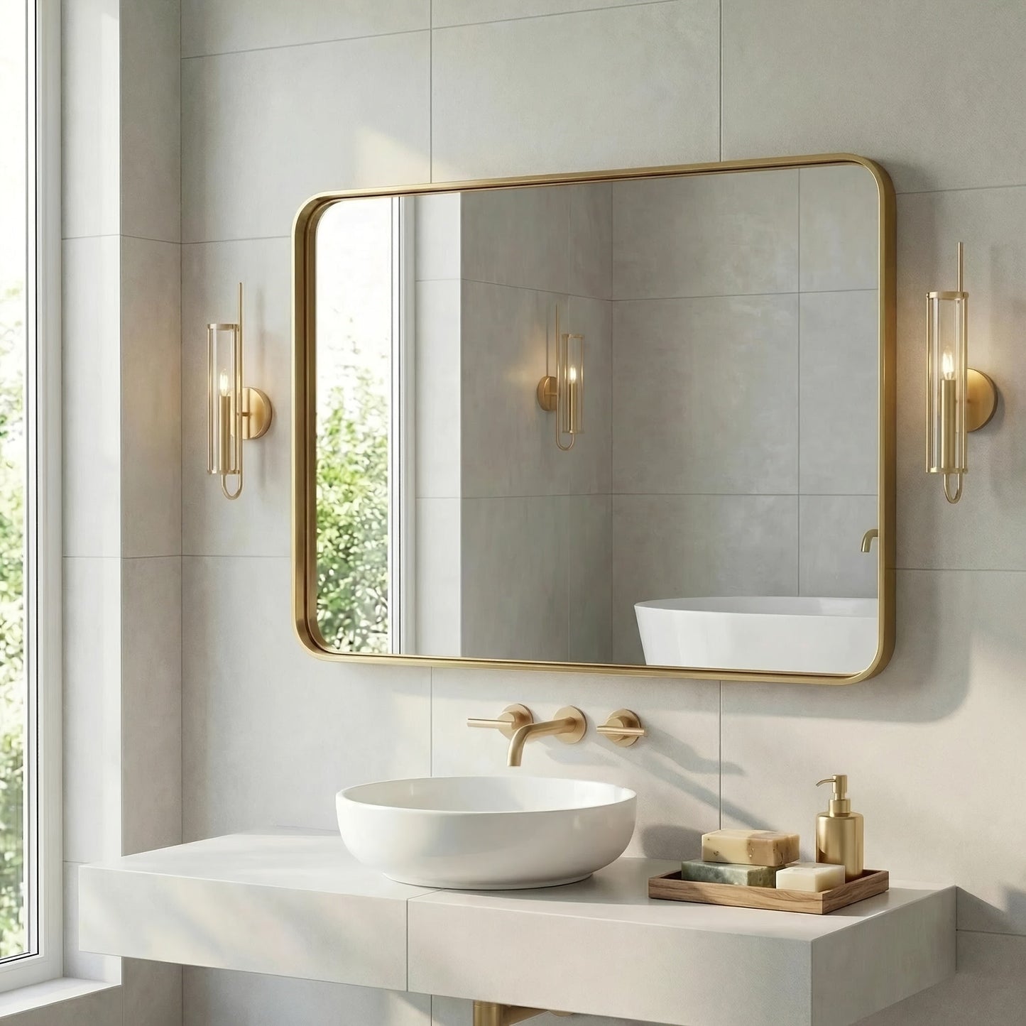 Wall Mirror shown in the 【Golden color】, 32*48 option