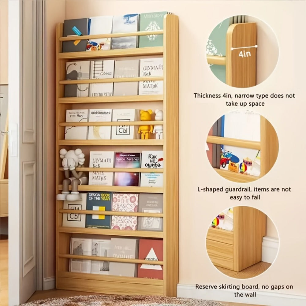 Wall-Mounted Narrow Bookshelf, Freestanding Bookcase for Organized Everyday Storage detail image