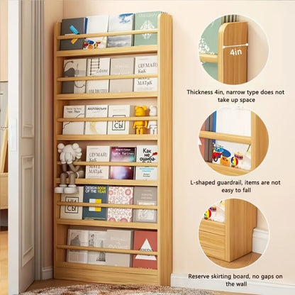 Wall-Mounted Narrow Bookshelf, Freestanding Bookcase for Organized Everyday Storage detail image