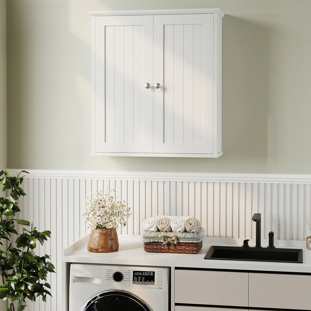 Wall Cabinet, Wall Mounted Bathroom Cabinet with Shelf Linen Tower White, Kitchen Garage shown in the main product view