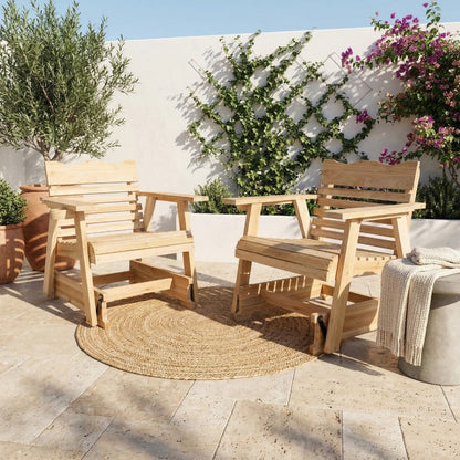 Wide Solid Wood Patio Rocking Chair with Armrests and Cup Holder detail image