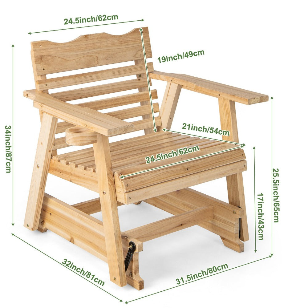 Wide Solid Wood Patio Rocking Chair with Armrests and Cup Holder detail image - detail view 6