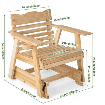 Wide Solid Wood Patio Rocking Chair with Armrests and Cup Holder detail image - detail view 6