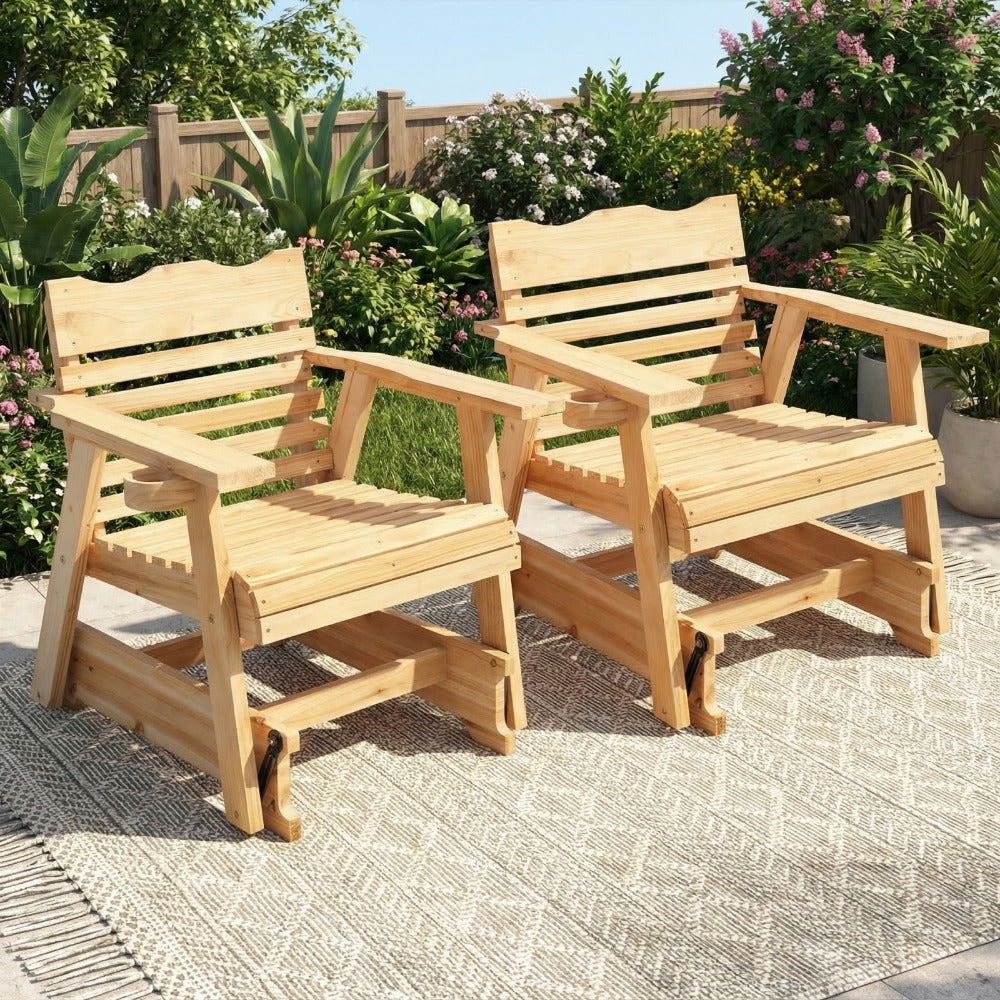 Patio Rocking Chair, Solid Wood with Hidden Cup Holder, High Backrest & Wide Armrests, 330 shown in the main product view