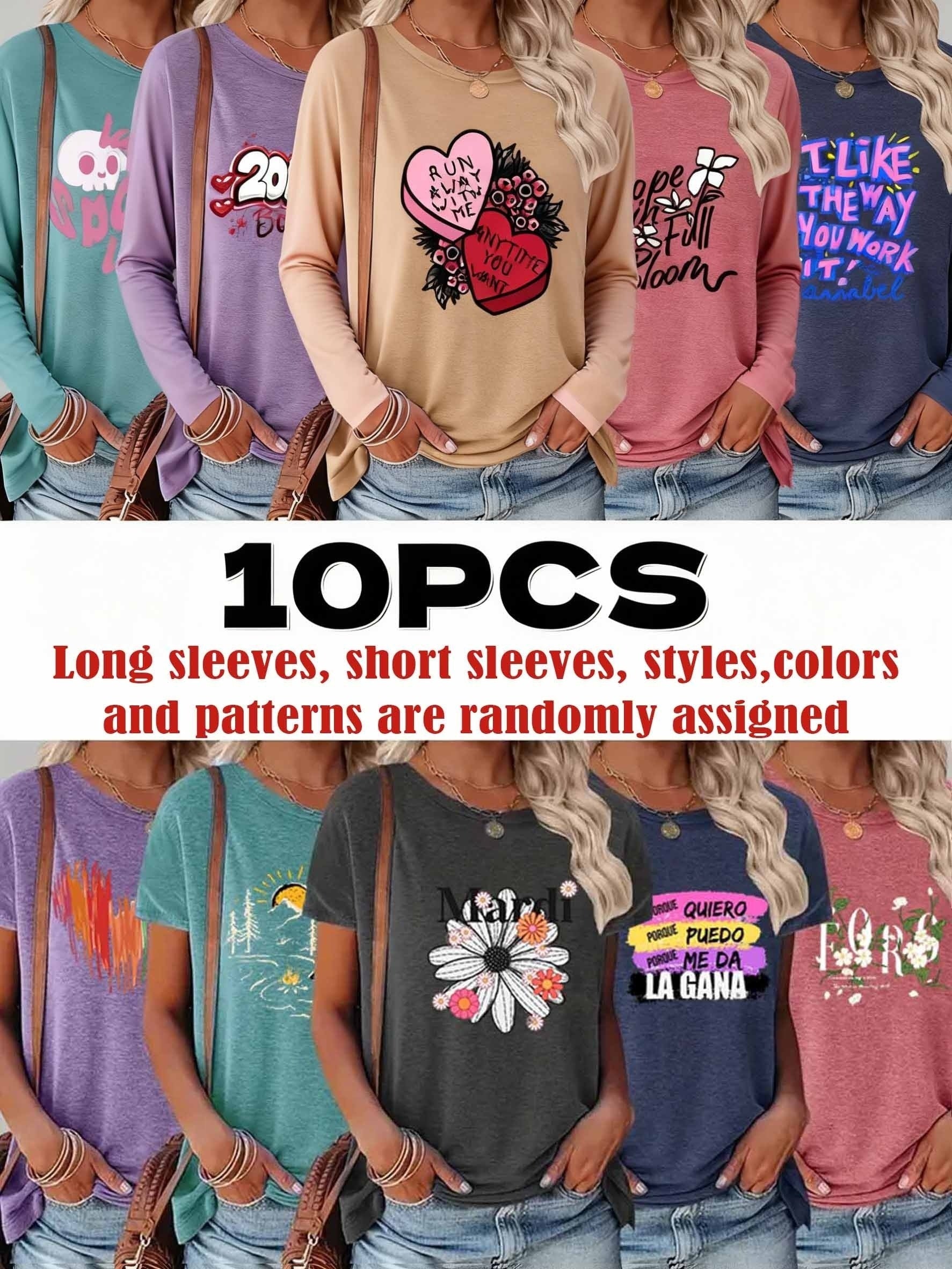 10pcs Of Sister Outfits Women's Long And Short Sleeves Casual Y Style Soft And - product view 5