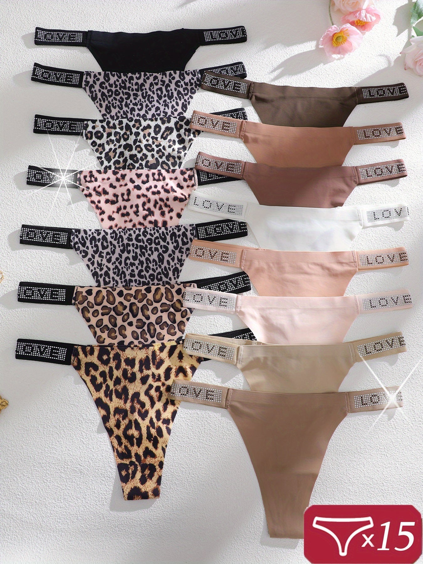 Women's 15-Pack Low-Rise Thongs - Leopard Print Daily Comfort