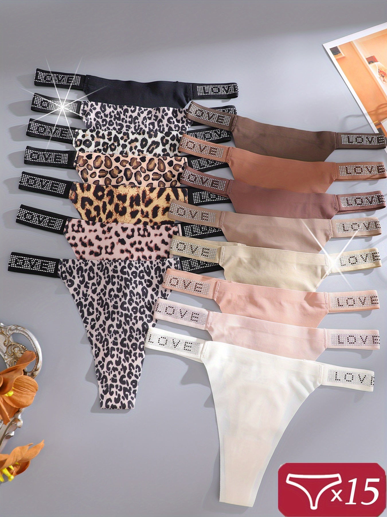 Women's 15-Pack Low-Rise Thongs - Leopard Print Daily Comfort