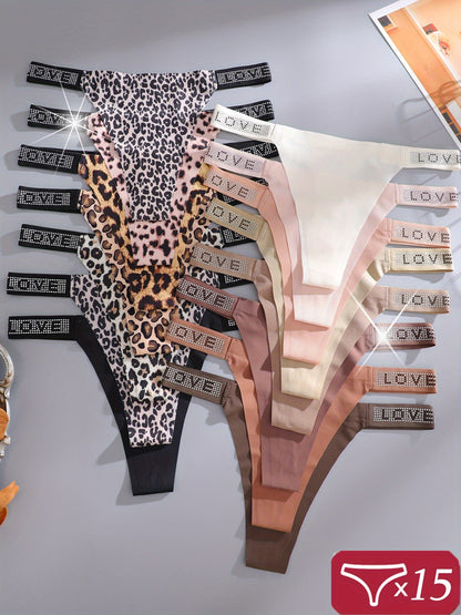 Women's 15-Pack Low-Rise Thongs - Leopard Print Daily Comfort