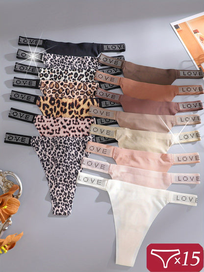 Women's 15-Pack Low-Rise Thongs - Leopard Print Daily Comfort