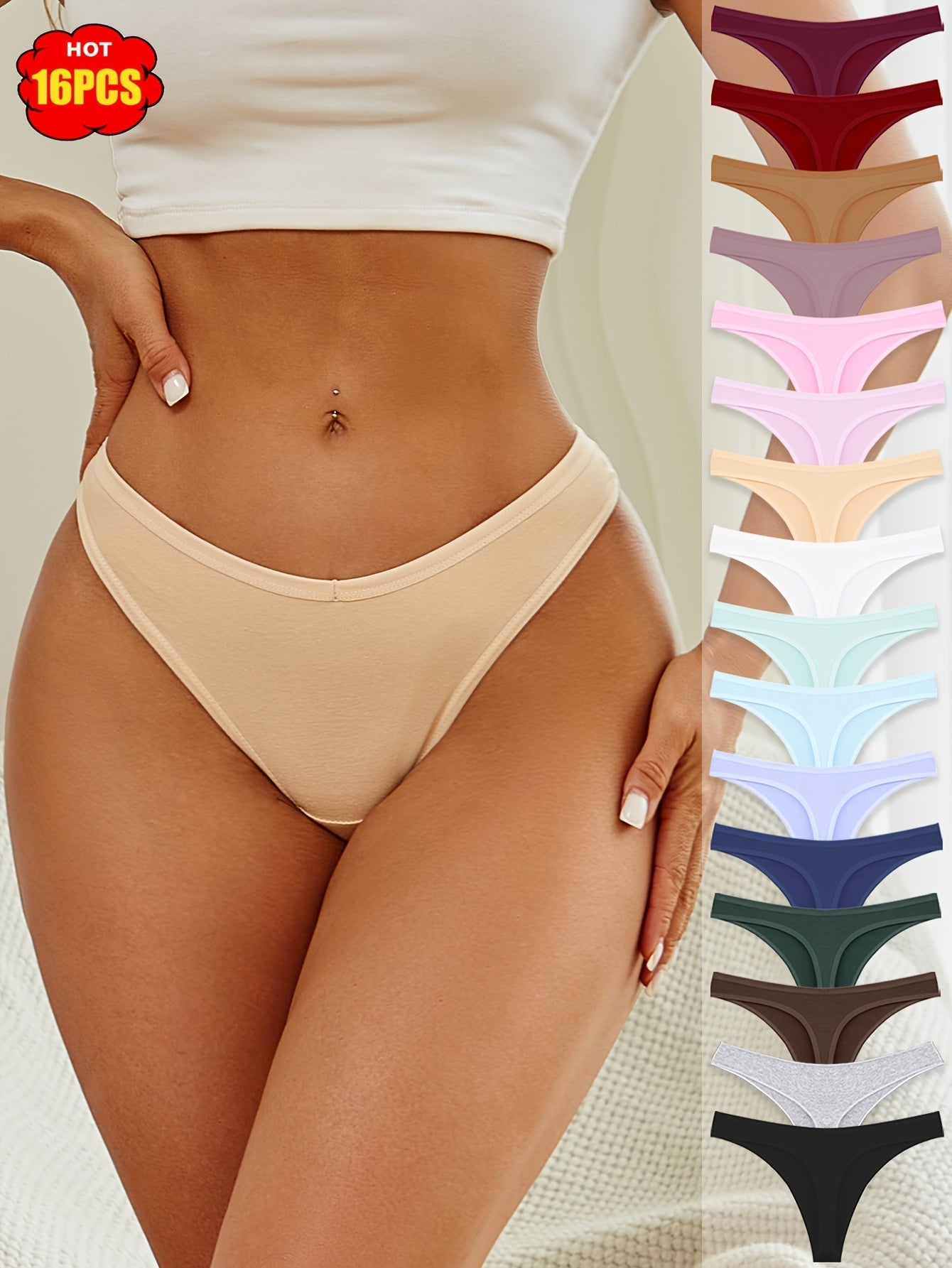 Women's 16-Pack Thongs - Solid Color Everyday Comfort - Mixed colors
