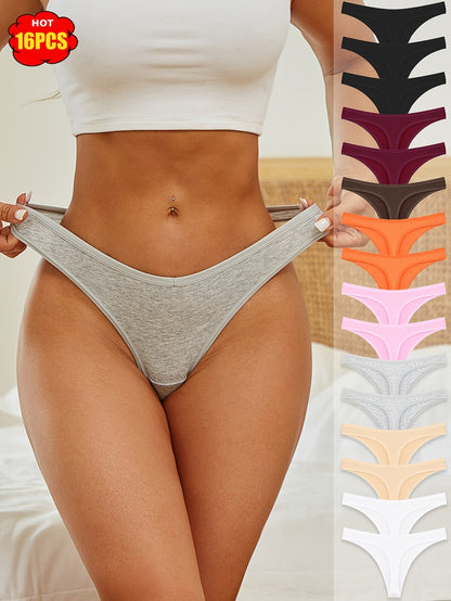 Women's 16-Pack Thongs - Solid Color Everyday Comfort - Mixed colors