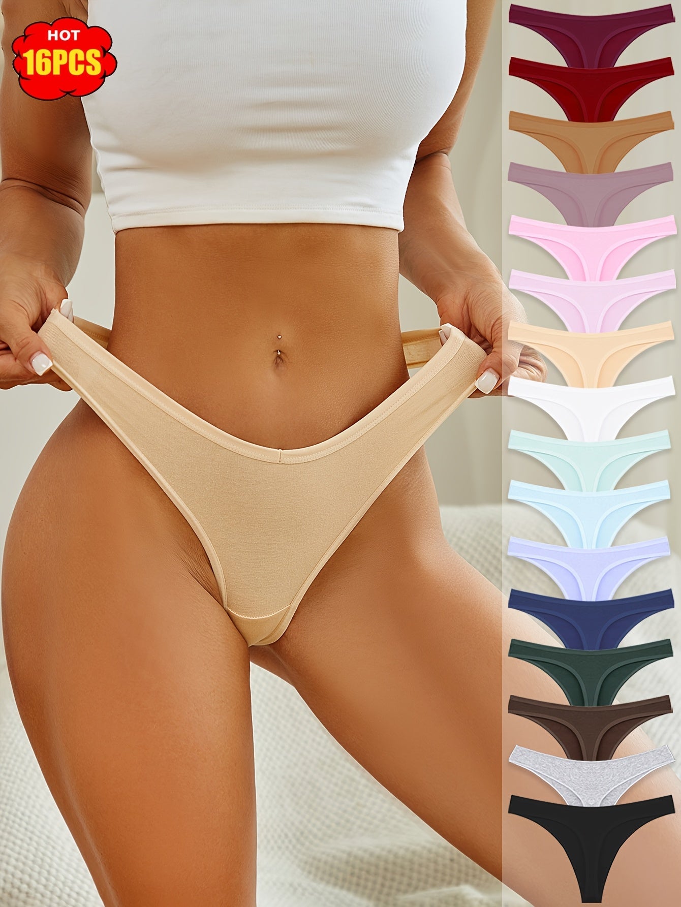 Women's 16-Pack Thongs - Solid Color Everyday Comfort - Mixed colors