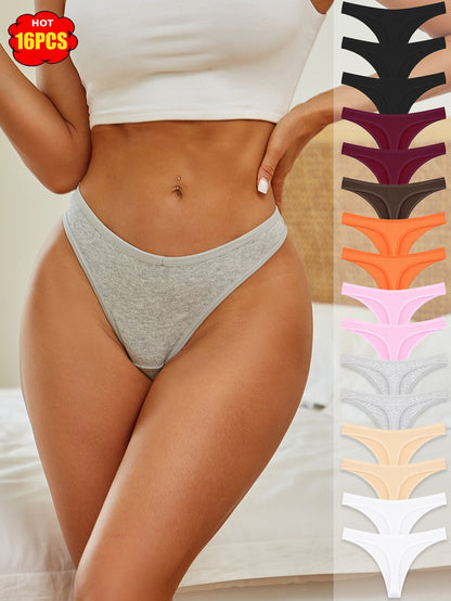 Women's 16-Pack Thongs - Solid Color Everyday Comfort - Mixed colors