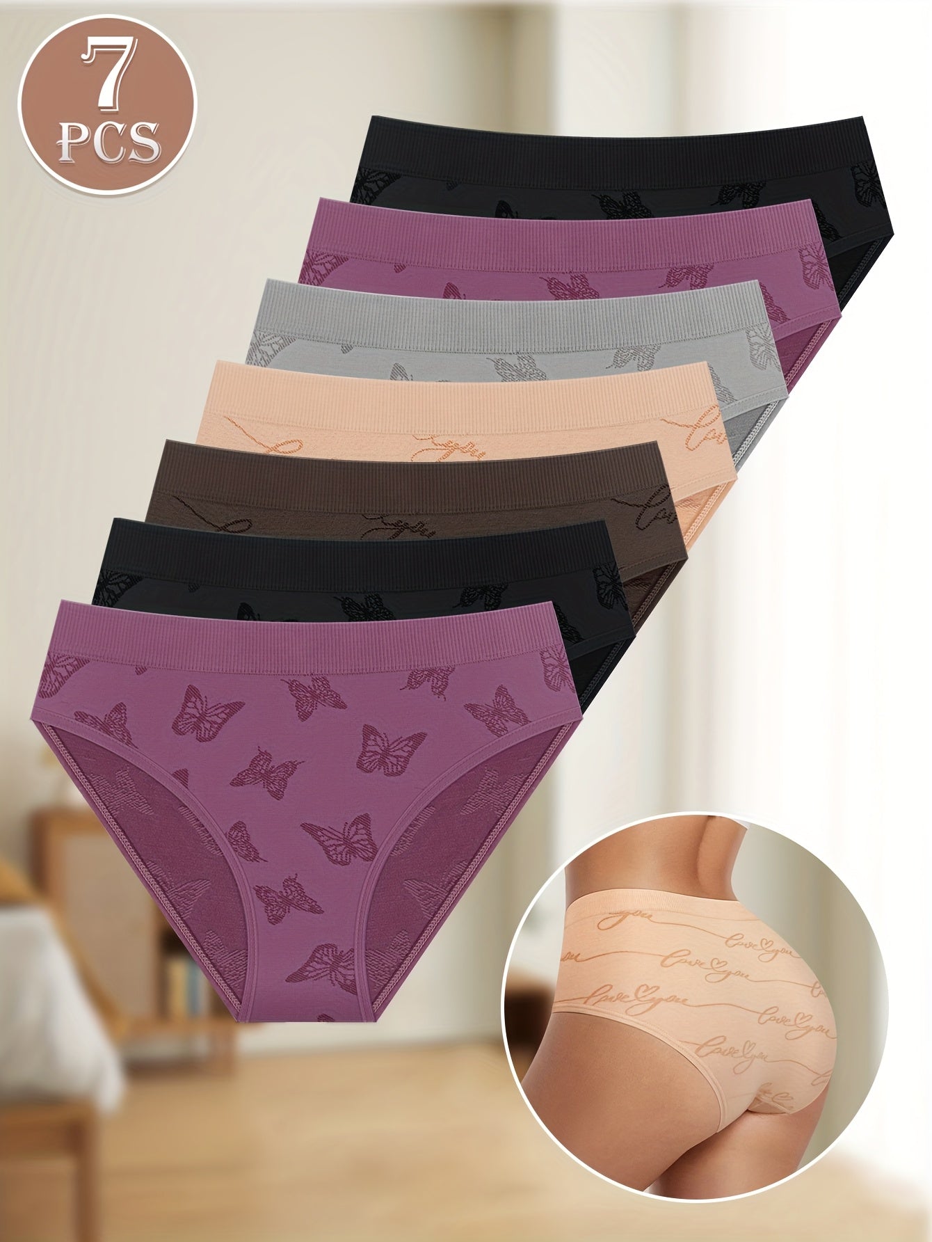 Women's 7-Pack Low-Rise Briefs - Butterfly Print Everyday Comfort