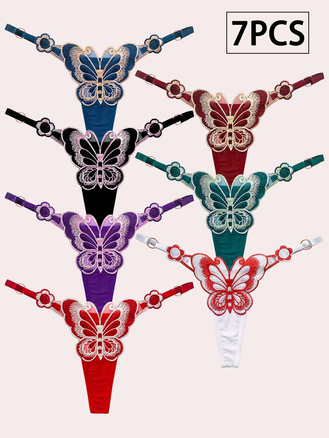 Women's 7-Pack Low-Rise Thongs - Butterfly Print Daily Comfort
