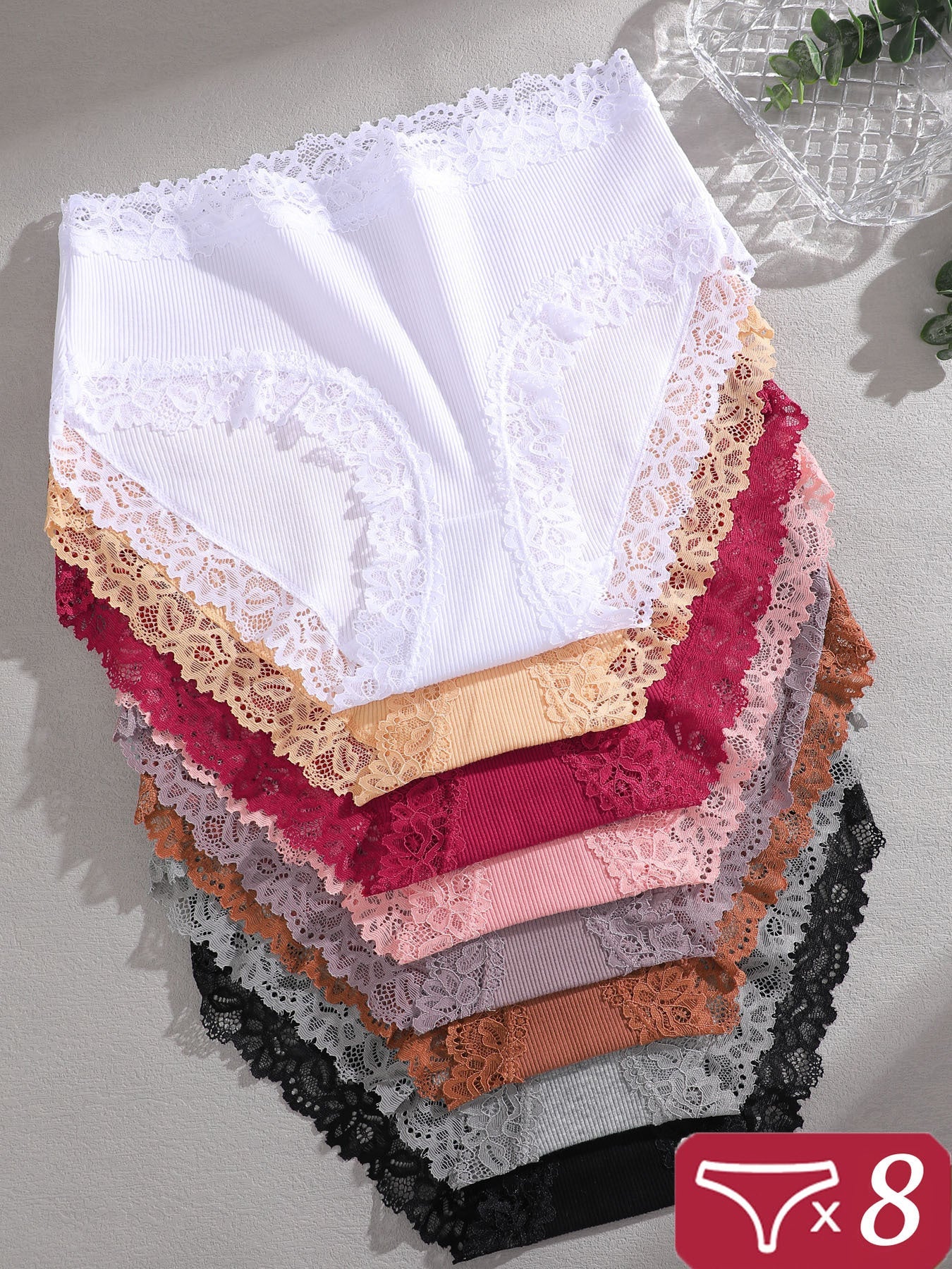 Women’s 8-Pack High-Waist Briefs - Lace Detail Comfort Style 7765