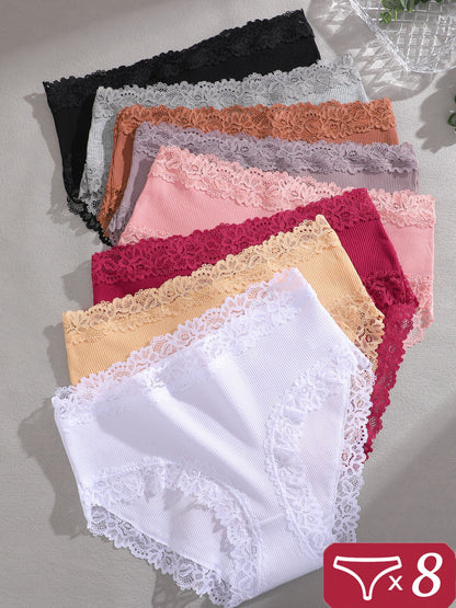 Women’s 8-Pack High-Waist Briefs - Lace Detail Comfort Style 7765