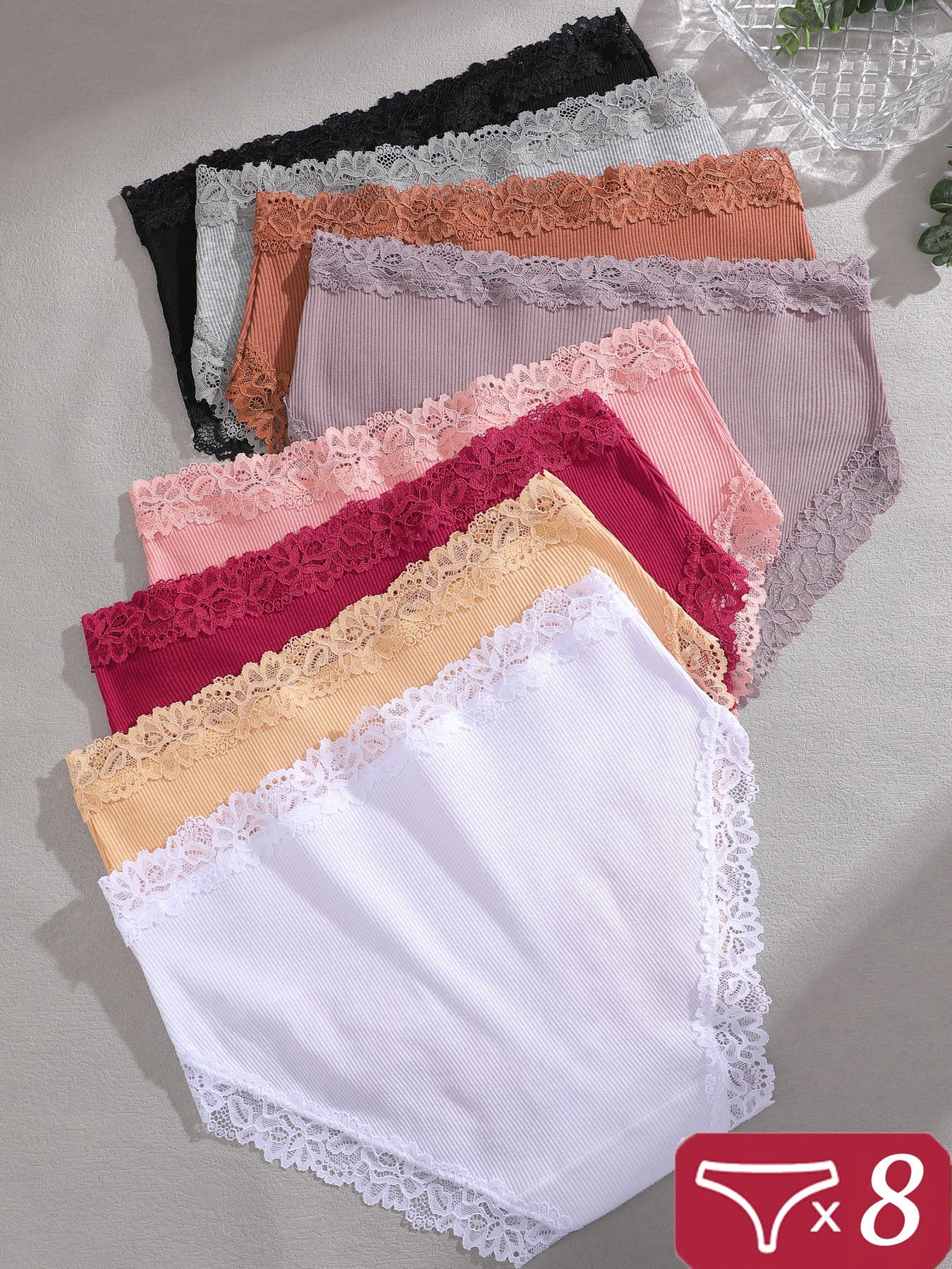 Women’s 8-Pack High-Waist Briefs - Lace Detail Comfort Style 7765