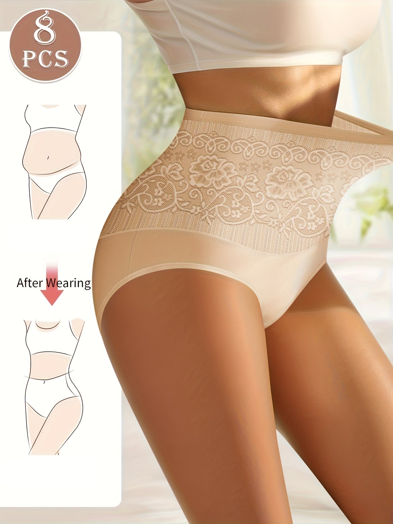 Women’s 8-Pack High-Waist Seamless Briefs - Lace Detail Comfort