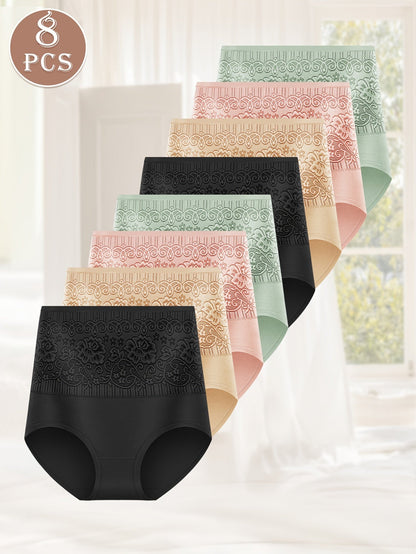 Women’s 8-Pack High-Waist Seamless Briefs - Lace Detail Comfort