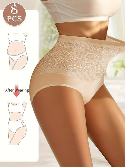 Women’s 8-Pack High-Waist Seamless Briefs - Lace Detail Comfort