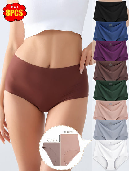 Women's 8-Pack High-Waist Seamless Briefs - Solid Color Everyday Comfort - Mixed colors