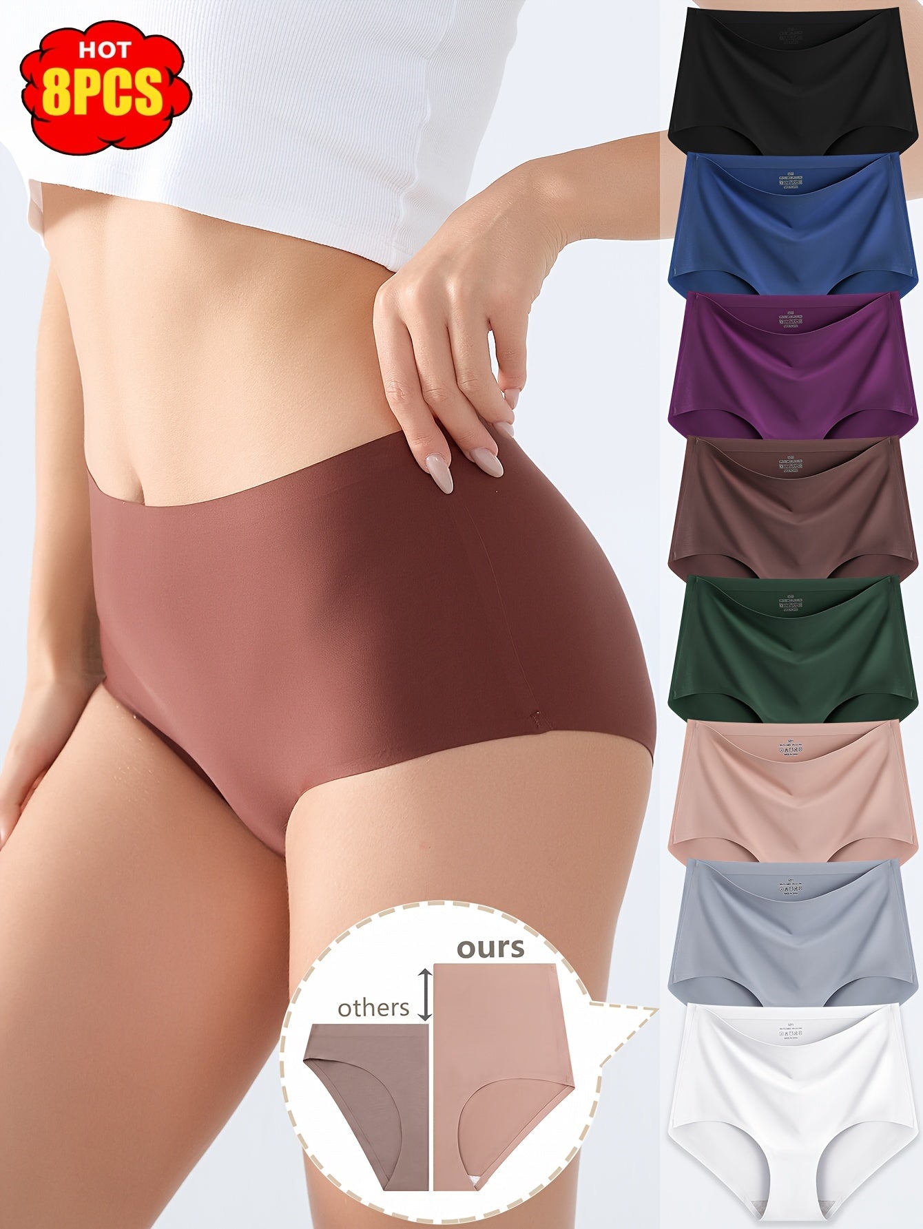 Women's 8-Pack High-Waist Seamless Briefs - Solid Color Everyday Comfort - Mixed colors