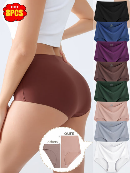 Women's 8-Pack High-Waist Seamless Briefs - Solid Color Everyday Comfort - Mixed colors