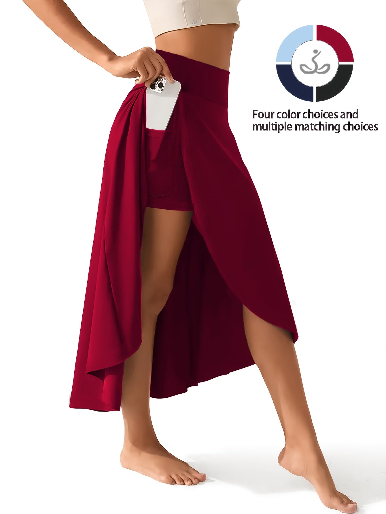 Women's Active Skort - High-Waist Solid Color Burgundy detail image - detail view 11