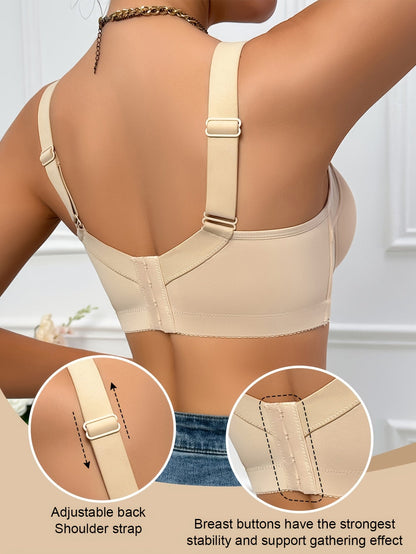 Women's Beige Underwire Support Bra - Wide-Strap Smooth Knit Style