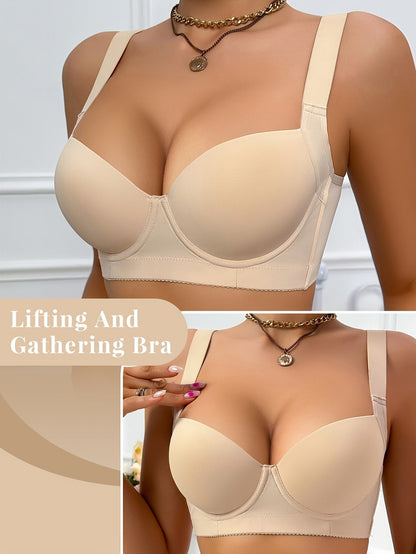 Women's Beige Underwire Support Bra - Wide-Strap Smooth Knit Style