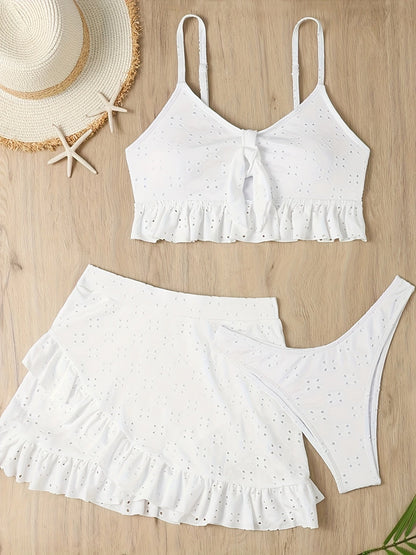 Women's Bikini Set - Solid Color 3-Piece Beach Style detail image - detail view 5