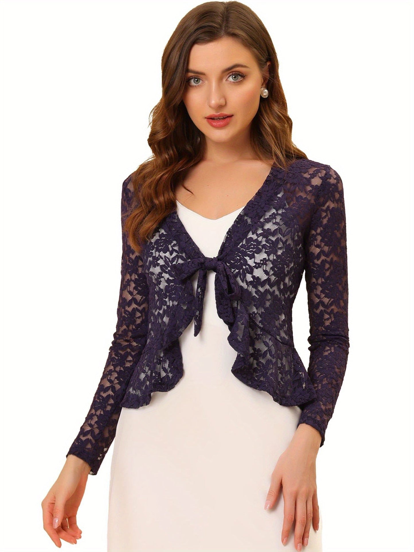 Women's White Lace Floral Ruffle Dress - product view 38