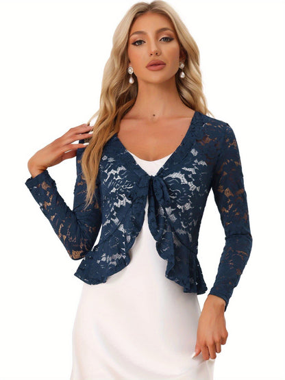 Women's White Lace Floral Ruffle Dress - product view 24