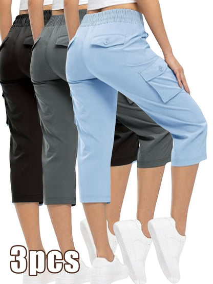Women's Blue+Khaki+Black Cargo Pants - product view 22