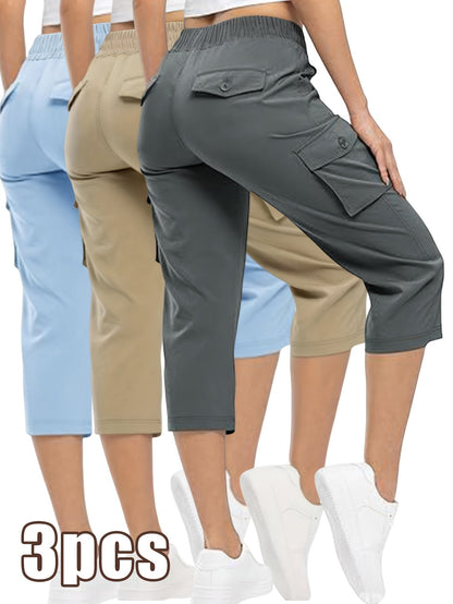 Women's Blue+Khaki+Black Cargo Pants - product view 23
