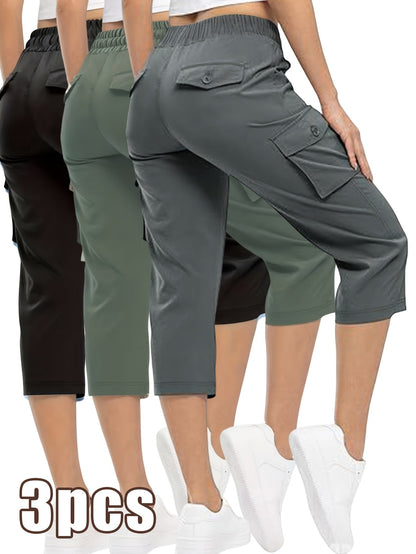 Women's Blue+Khaki+Black Cargo Pants - product view 14
